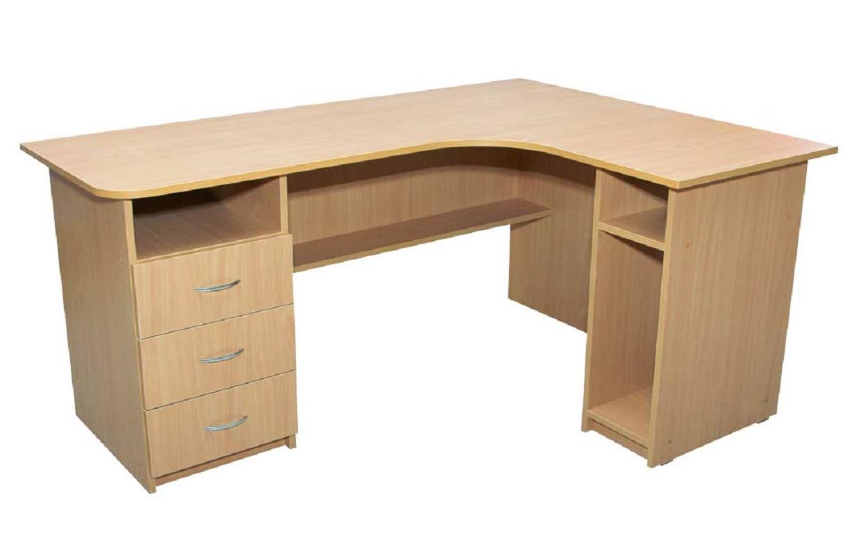 Стіл комп'ютерний кутовий,з 3ма шухлядами,системний блок праворуч, з ламінованої ДСП,(ТОВ ‘’АЛМАНТ’’), 1650х1216х750 мм.